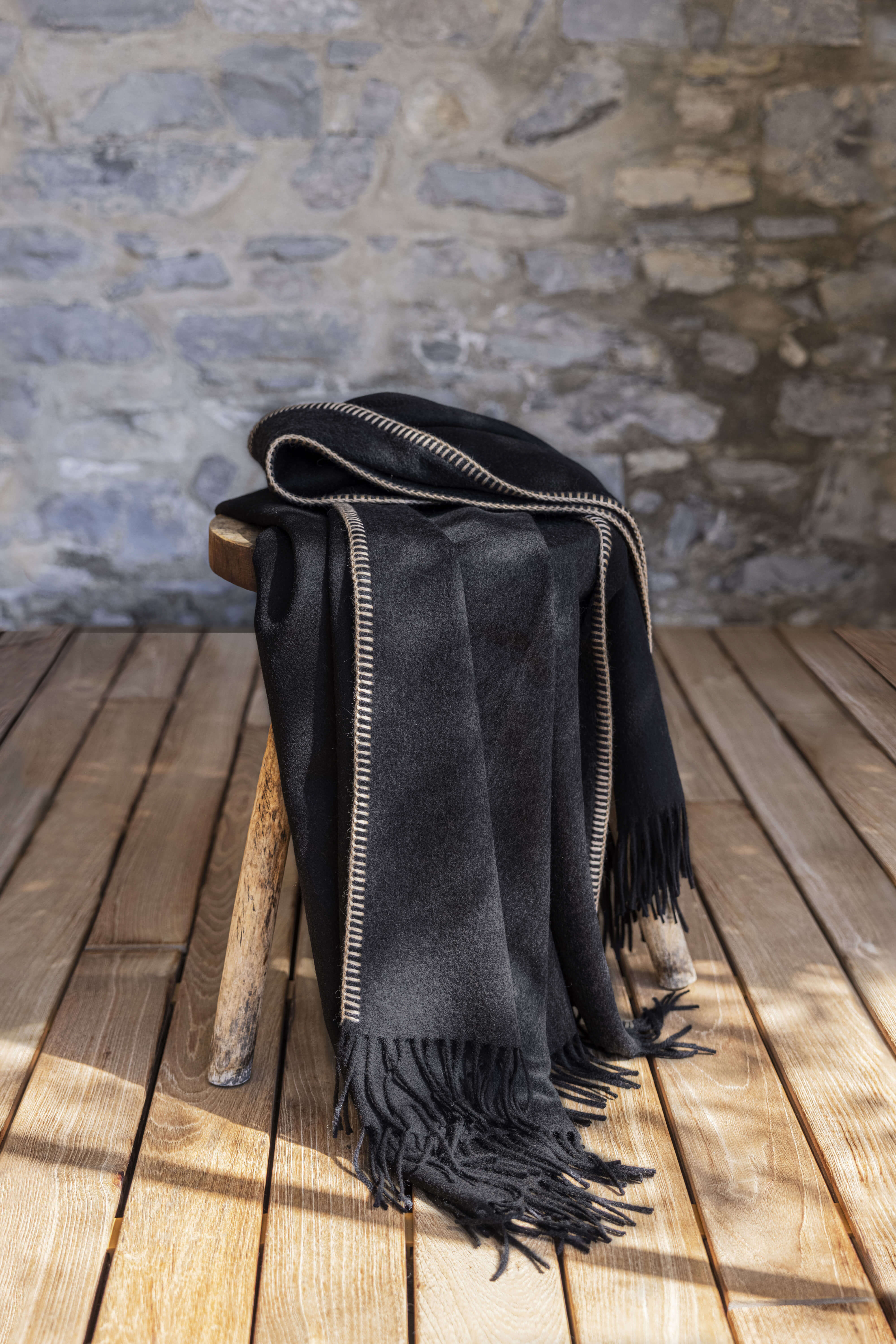 Melrose: cashmere two tone double sided throw - Black / Steel