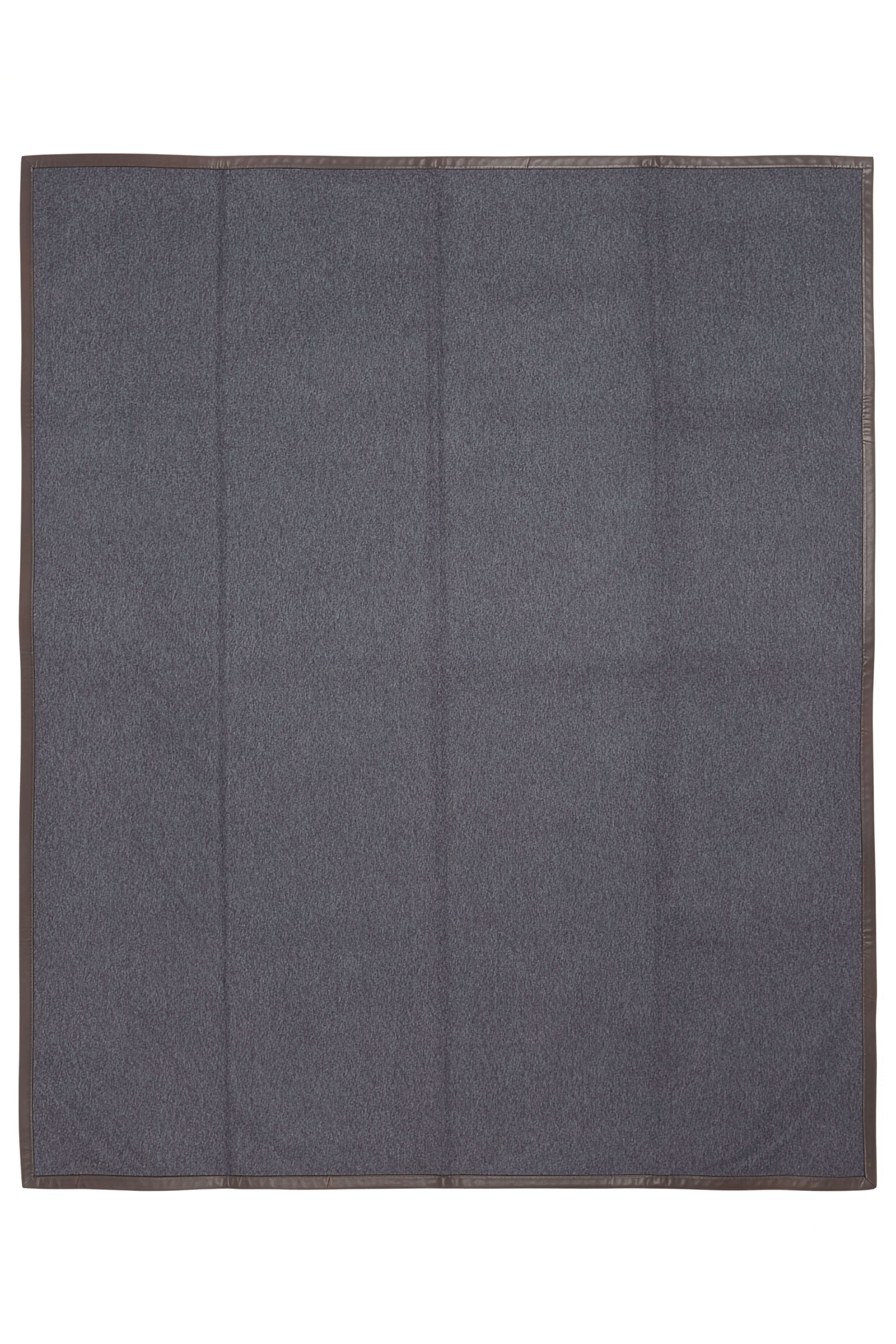 Salon: cashmere reversible throw with nappa edging - Steel / Grey