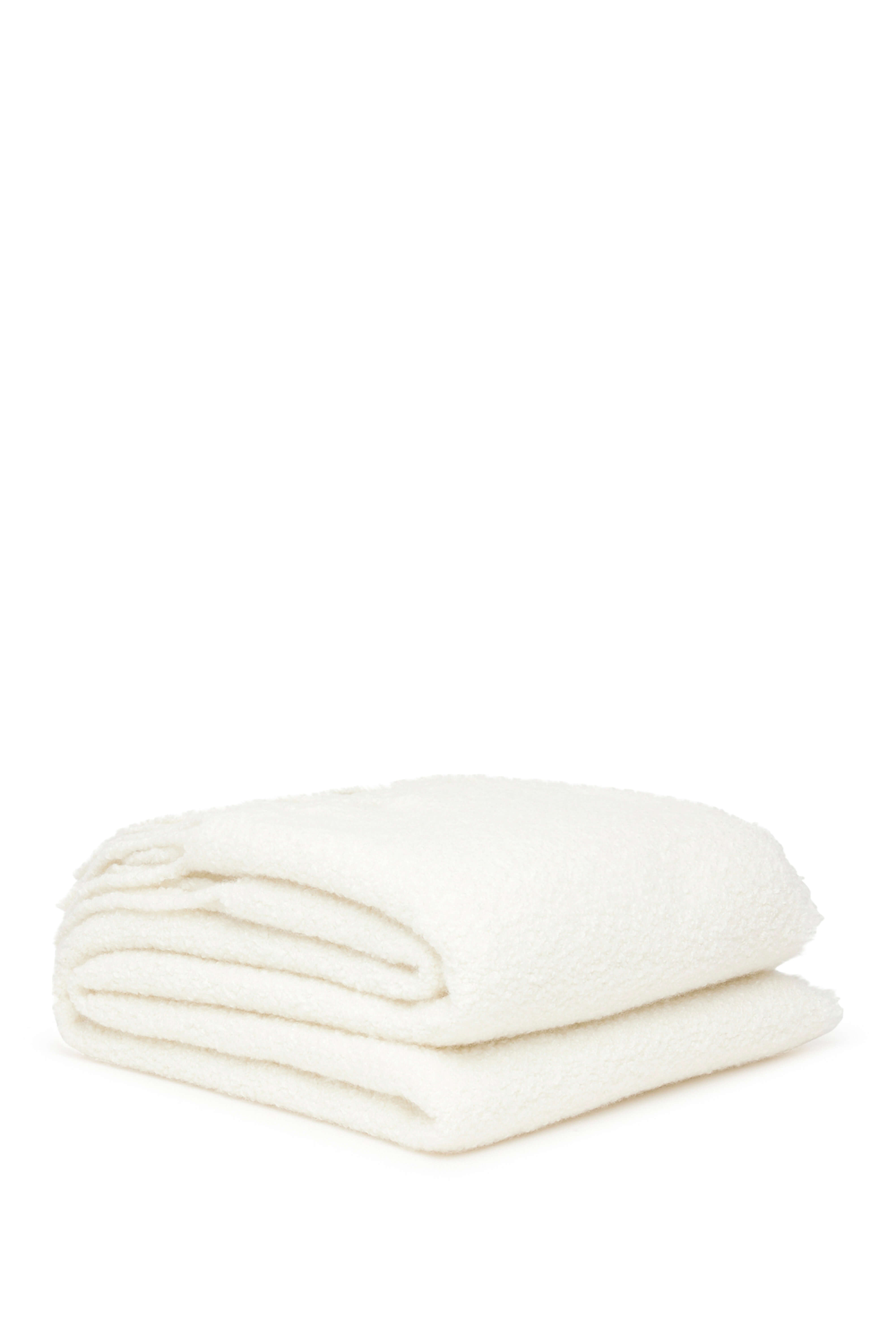 Snow: cashmere & silk throw with bouclé fringes - Ecru