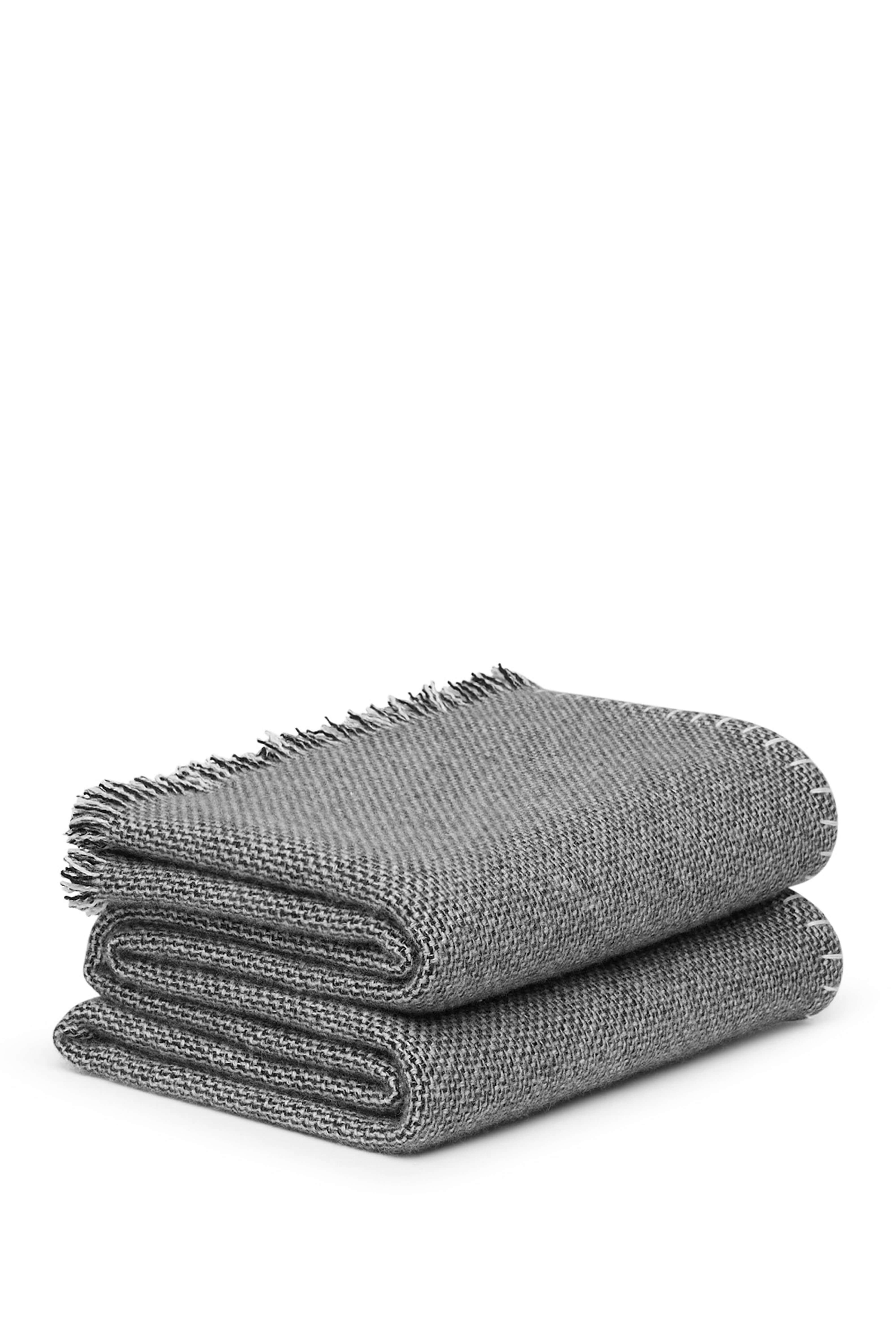 Theo: cashmere throw with fringes and handcrafted edges - Steel