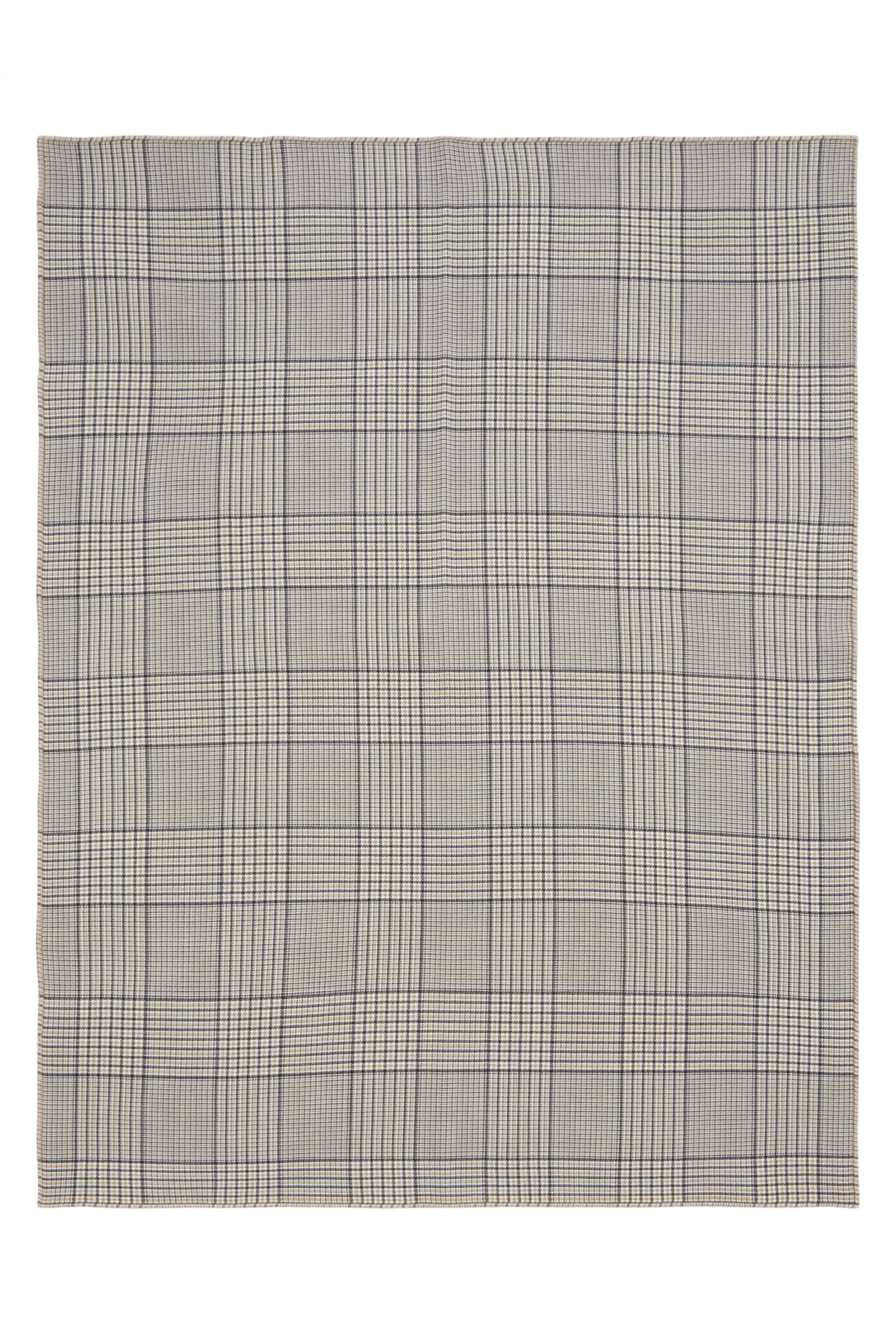 Babette: cashmere double sided check throw - Ecru / Steel / Caramel