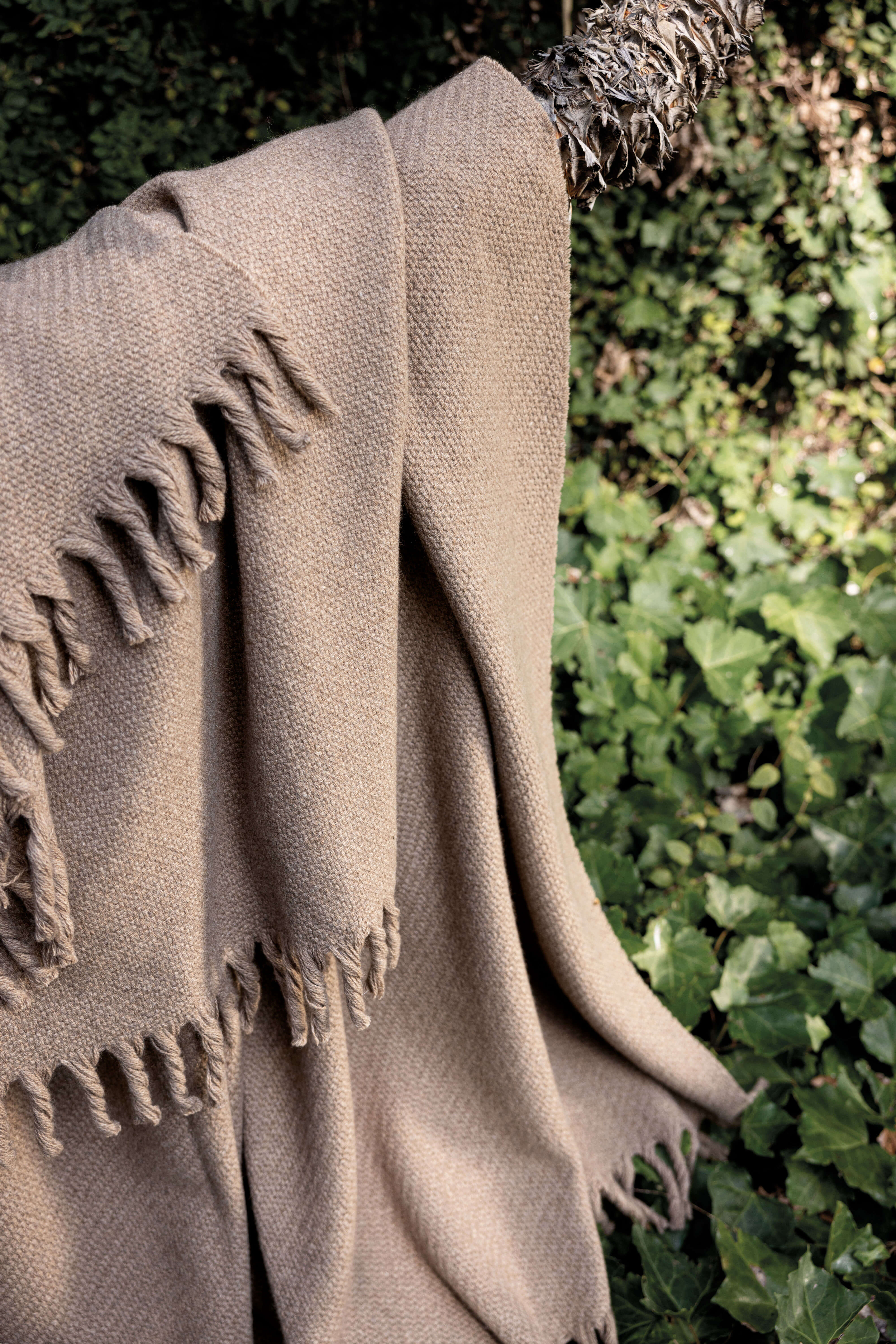 Lucca: cashmere throw with handcrafted fringes - Camel