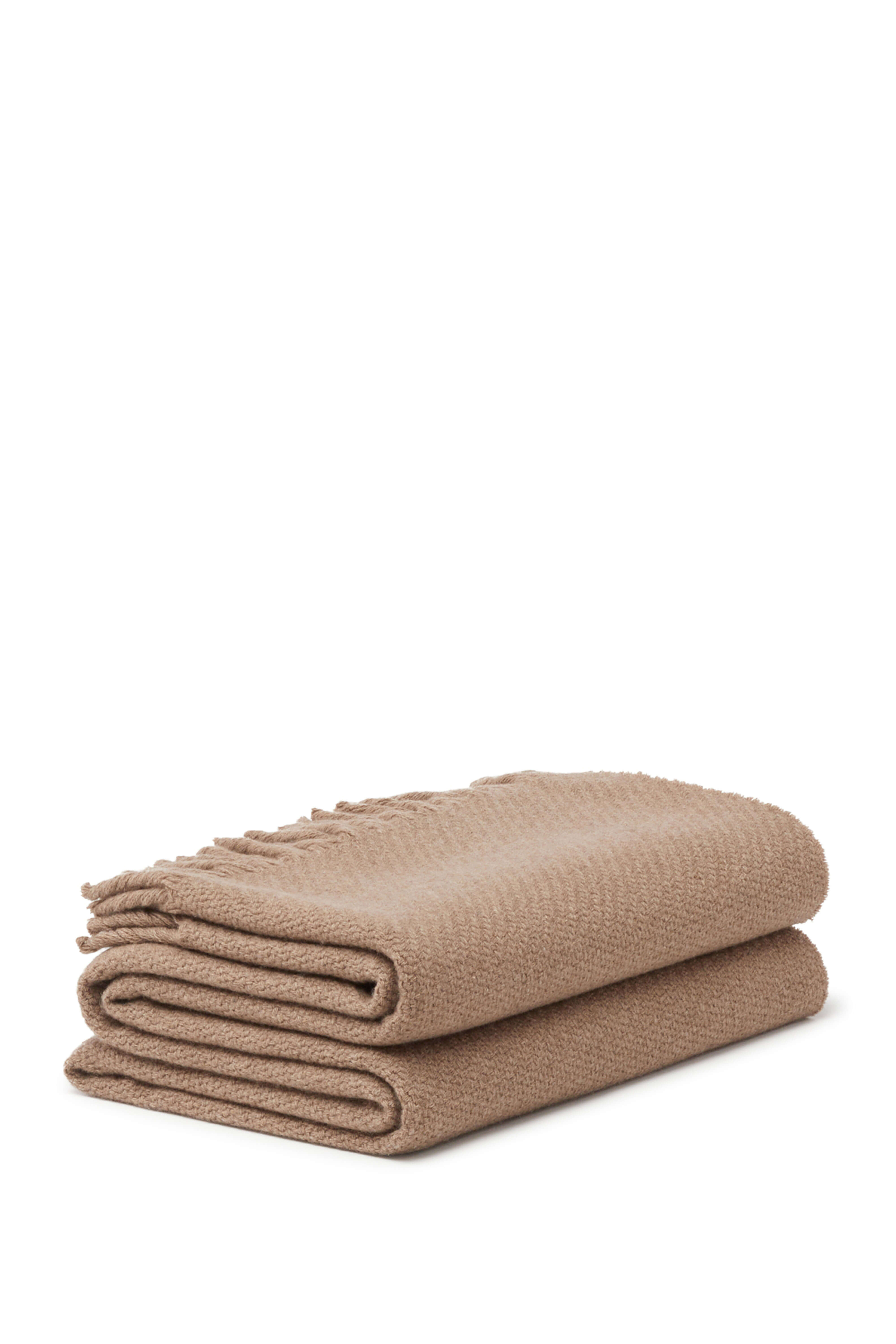 Lucca: cashmere throw with handcrafted fringes - Camel