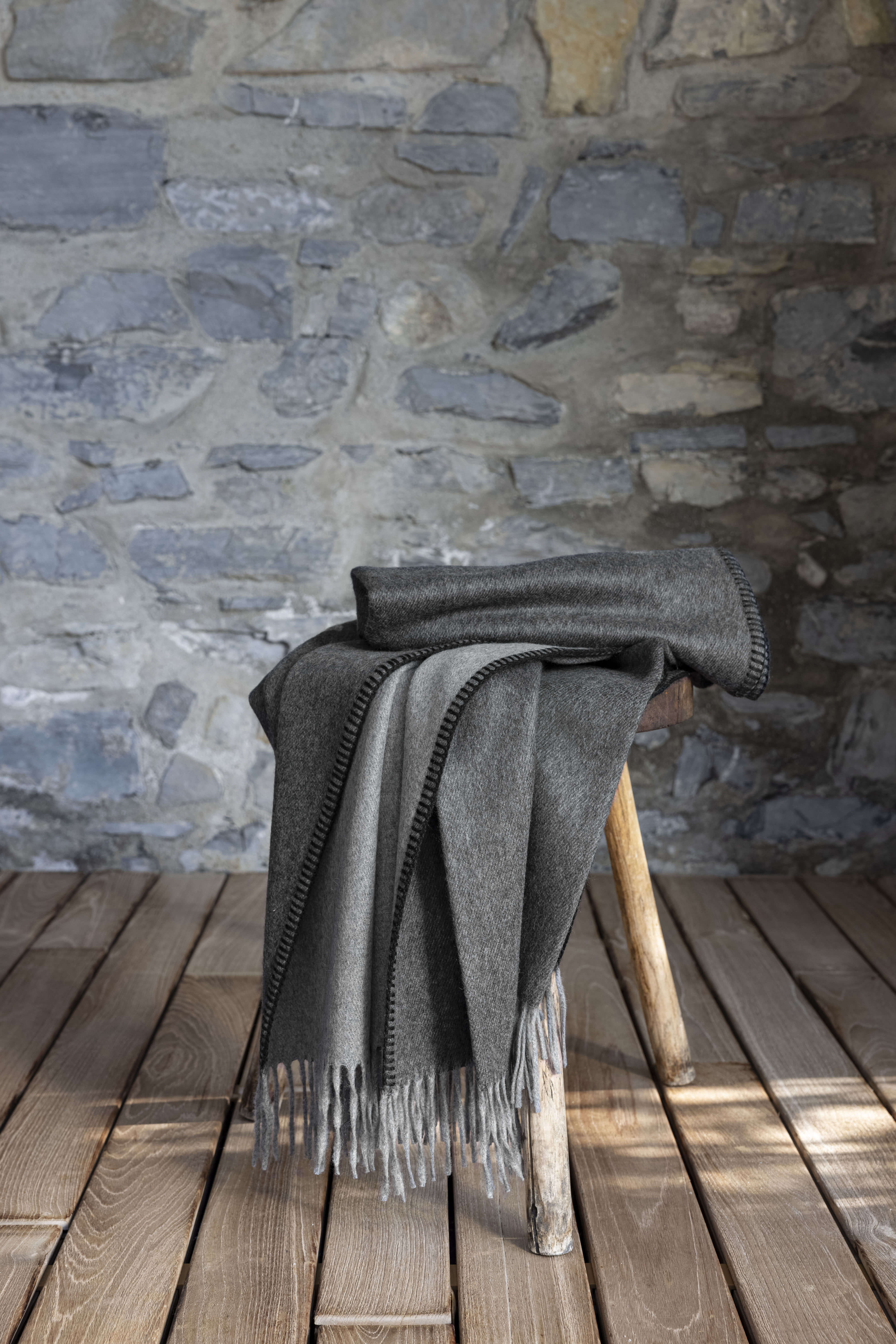 Melrose: cashmere two tone double sided throw - Steel / Medium Grey