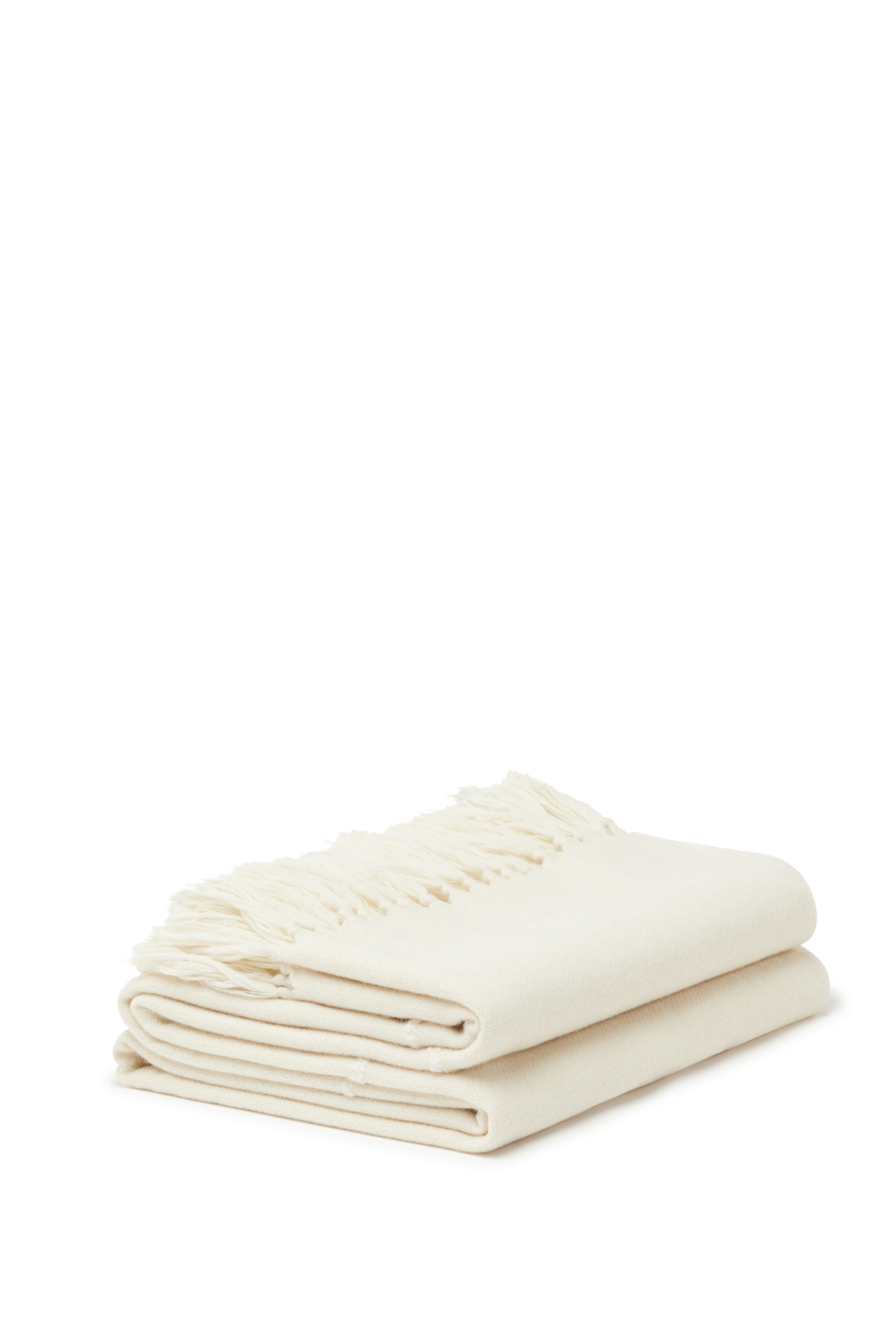 Onda: cashmere throw with hand knotted fringes - Ecru