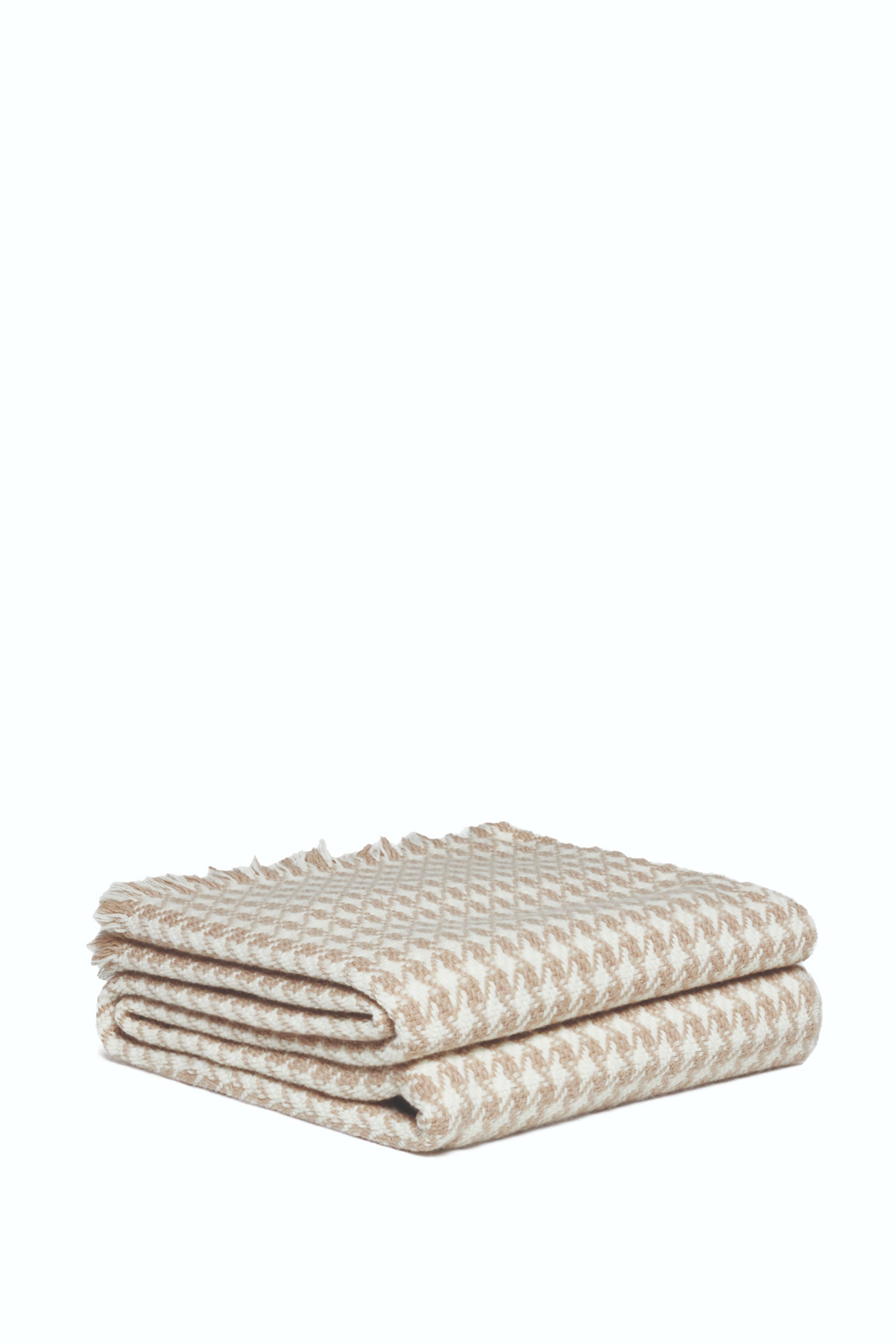 Tolone: houndstooth cashmere throw - Beige / Ecru